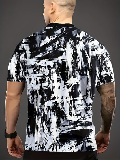 Men'S Casual Short Sleeve T-shirt, Polyester 100% 3D Print Crew Neck Tee with Slight Stretch, Regular Fit, 110g/m² Knit Fabric