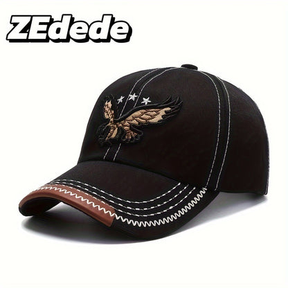 2pcs ZDEDE 3D Eagle Embroidered Baseball Cap - Stylish & Durable Adjustable Snapback Hat with Faux Leather Patch, Black Polyester for Outdoor Sports & Casual Wear - Perfect for Men & Women
