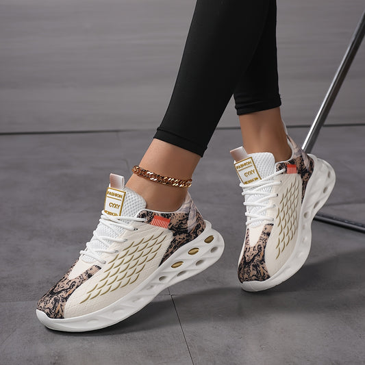 New Fish Scale Large Size Women's Couple Lace-Up Breathable Knitted Running Shoes, Fashion Casual Trendy Sports Sneakers with Perforated Soles and Comfortable High-Top Coconut Design
