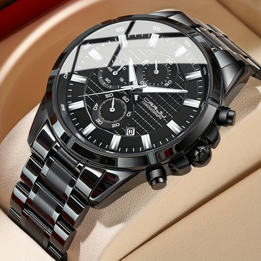 CRRJU Fashion Men's Watch, Business Solid Stainless Steel Multifunctional Chronograph Watch