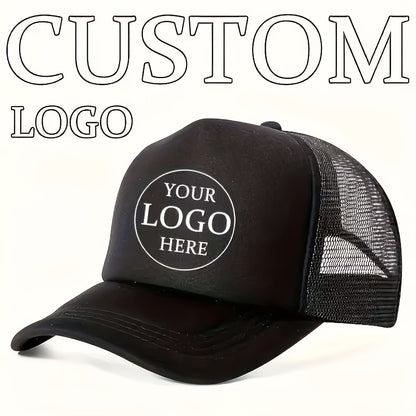 Custom Logo Trucker Hat - Adjustable Breathable Mesh Baseball Cap for Men, Outdoor Casual Wear, Durable Polyester with Personalized Design, Outdoor Headwear