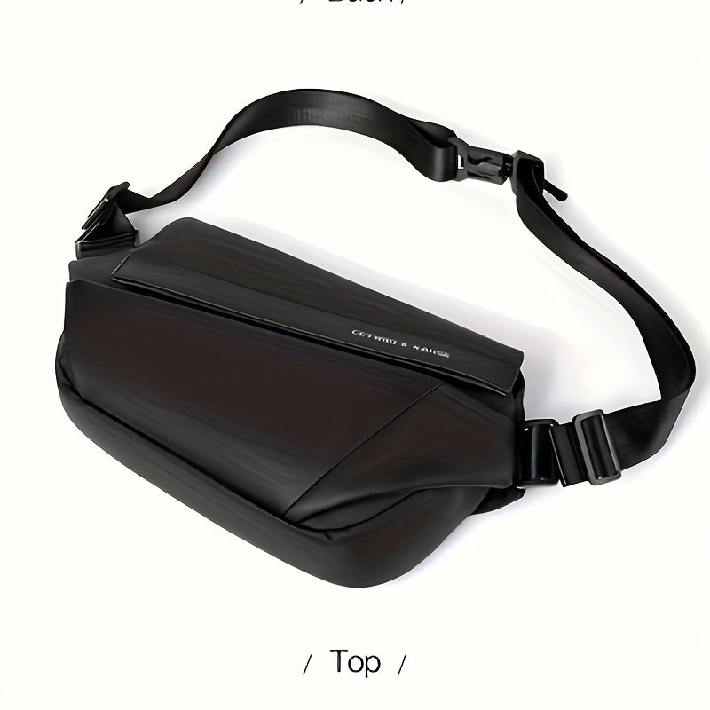 Men'S Sleek Black Crossbody Bag - Durable Oxford Material, Zippered Chest Bag with Adjustable Strap, Ideal for Commuting & Cycling, Trendy Shoulder Bag for Men, Cycling Bag|Trendy Shoulder Bag|Functional Design, Small Crossbo