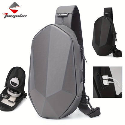 JUMAHE Men's USB Charging Crossbody Bag with Dual Power Ports, Hexagonal Geometric Design Street Style Shoulder Bag - Premium Durable Fabric, Adjustable Strap & Zipper Closure for Daily Commute (Black/Grey), Bags for Travel,