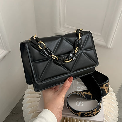 Retro Shoulder Bag, Fashionable Wide Strap Crossbody Bag, Western Style Chain Small Bag, Casual Women'S Sling Bag (White/Black/Pink/Brown)