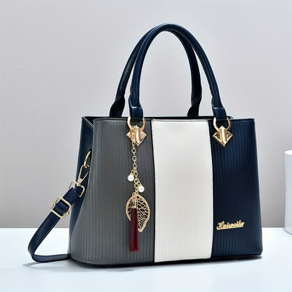 Elegant Red & Black Striped Handbag with Golden Accents - Adjustable Shoulder Strap, Zipper Closure, Polyester Lining, Stylish Mom & Everyday Bag, Everyday Handbag|Striped Pattern Tote|Durable Handle Tote