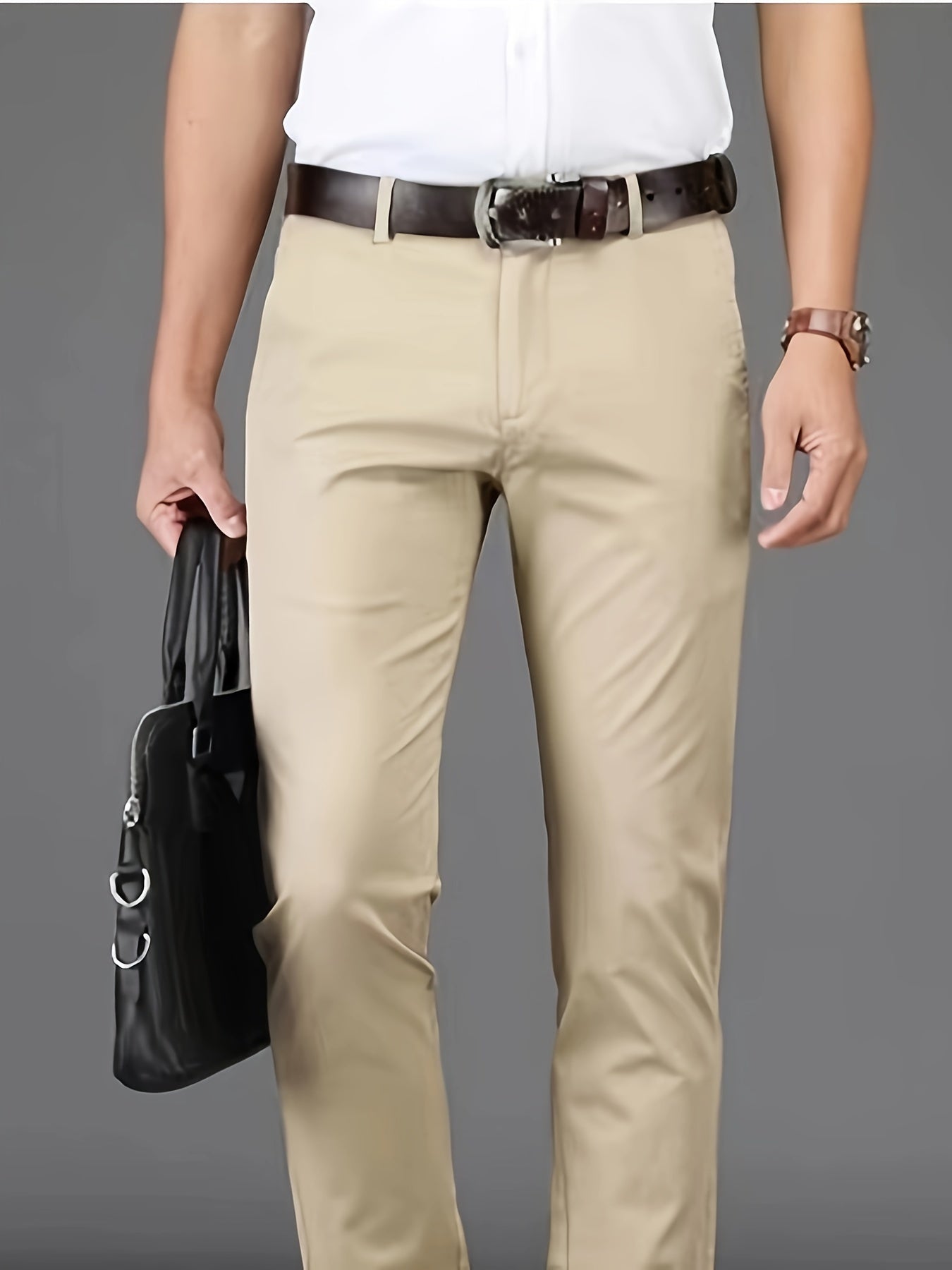 Classic Design Dress Pants, Men's Formal Solid Color Stretch Dress Pants For Business And Formal Occasions