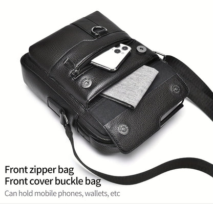 WEIXIER Men'S Set Shoulder Bag, Unisex Waist Postman Bag, Crossbody Chest Bag, Handbag, PU Fabric Multi-pocket, with Card Holder Wallet, Adjustable Detachable Shoulder Strap, Casual Commuting Bag Retro Business Texture Men'S