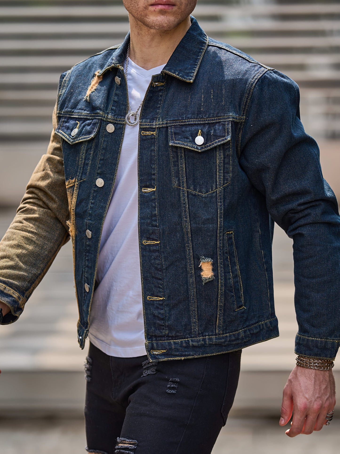 Men'S Basic Denim Jacket, Cotton Blend, Lapel Collar, Non-Stretch, Solid Color, Regular Sleeve, Long Sleeve, Skinny Fit, Woven, with Pockets, Single Breasted Placket for Casual Outerwear