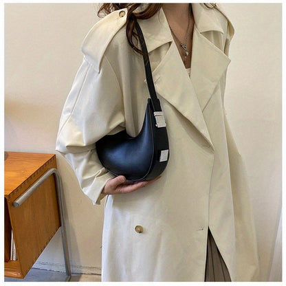 1pc Trendy Crescent Moon Shoulder Bag for Women - Large Capacity, Casual Underarm Purse in Black/Brown/White/Beige, with Polyester Lining, Zip Closure, Perfect for Commuting & Everyday Use, Crossbody Purse, Minimalist Handbag