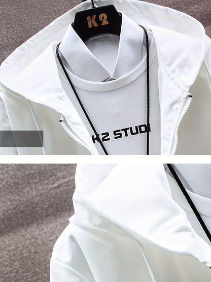 Men'S Casual Color Block Hoodie and Jogger Set, Long Sleeve, Regular Fit with Pockets, Suitable for Autumn and Winter