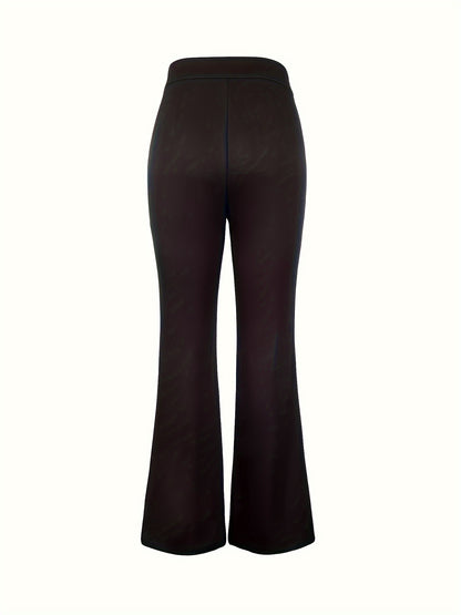 Elegant Women's Navy Blue Straight-Leg Pants with Golden Metal Accent Buttons - Chic & Versatile, High-Waisted, Polyester Blend, Machine Washable - Perfect for Work & Everyday Elegance