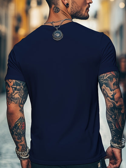 Men'S Brown T-Shirt with ECG Heartbeat Graphic - Casual Streetwear, Short Sleeve, Round Neck, Stretch Fabric, All-Season Comfort, Casual Streetwear Tee | Round Neck Tshirt | Comfortable Fit
