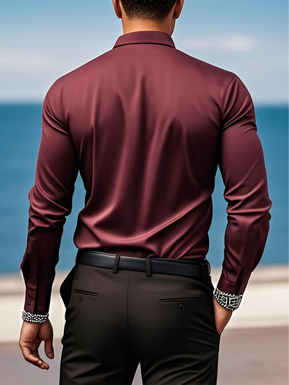 Men's Classic Solid Color Long Sleeve Dress Shirt - Regular Fit Point Collar, Non-Stretch Fabric for Office, Business & Casual Wear, All-Season Versatile Wardrobe Staple, Everyday Comfort, Sleek Appearance, Easycare Material