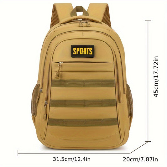 SPORTS Men's Casual Backpack - High-Capacity Camo & Solid Color Options, Durable Nylon, Ideal for Hiking, Travel & Students with Laptop Compartment