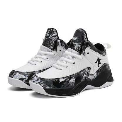 Youth Mid-Top PU Sports Sneakers - Comfortable, Lace-Up Basketball Shoes with Red & Black Design, TPR Sole for Outdoor Training, Running & Casual Wear, Basketball Shoes