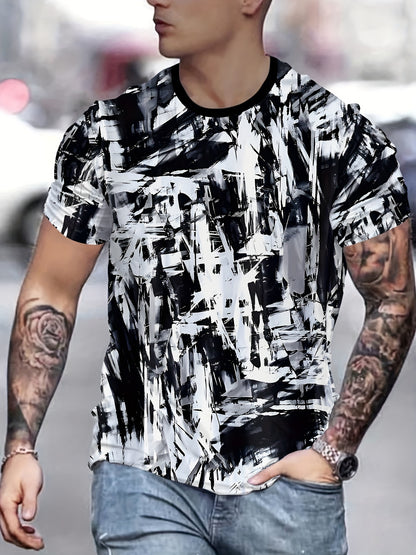 Men'S Casual Short Sleeve T-shirt, Polyester 100% 3D Print Crew Neck Tee with Slight Stretch, Regular Fit, 110g/m² Knit Fabric