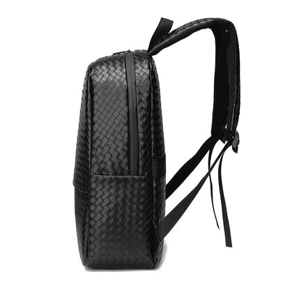 Fashionable Black Woven Backpack with Adjustable Shoulder Straps - Stylish Short Trip Storage Bag, Durable Polyester Lining, Secure Zip Closure, Casual Daypack for Outings, Travel Backpac