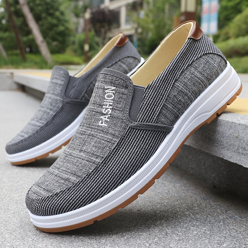 Men'S Casual Slip-On Loafers - Lightweight Breathable Fabric Upper, White Rubber Sole, Brown Accents, Comfortable for Outdoor Walking & Casual Attire, Summer Footwear, Stylish Slipons, Durable Traction Footwear