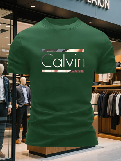 Men'S Bright Pink CALVI Graphic T-Shirt - Soft Breathable 100% Cotton Crewneck Tee, Everyday Casual Shirt for Office, Outings & Gym - Minimalist Modern Top, Comfortable Clothing, Stylish Letter Print, Durable Fabric, Short Sl