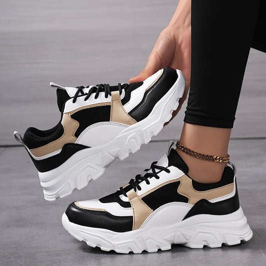Women'S Fashion Casual Sneakers, Sizes 36-42, Breathable Lace-Up Running Shoes, Lightweight, Low Top, Round Toe, with Fabric Upper and MD Sole, All-Season Wear