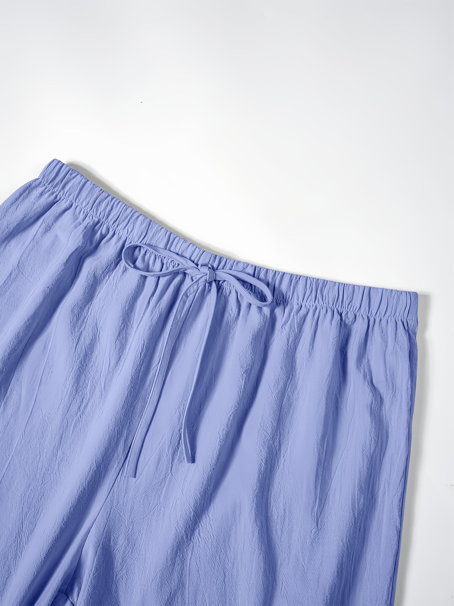 Women's Casual Solid Color Shorts with Faux Drawstring, Polyester, Machine Washable - All Seasons, Beach Pants, Leisure Style, ALL/Global/All