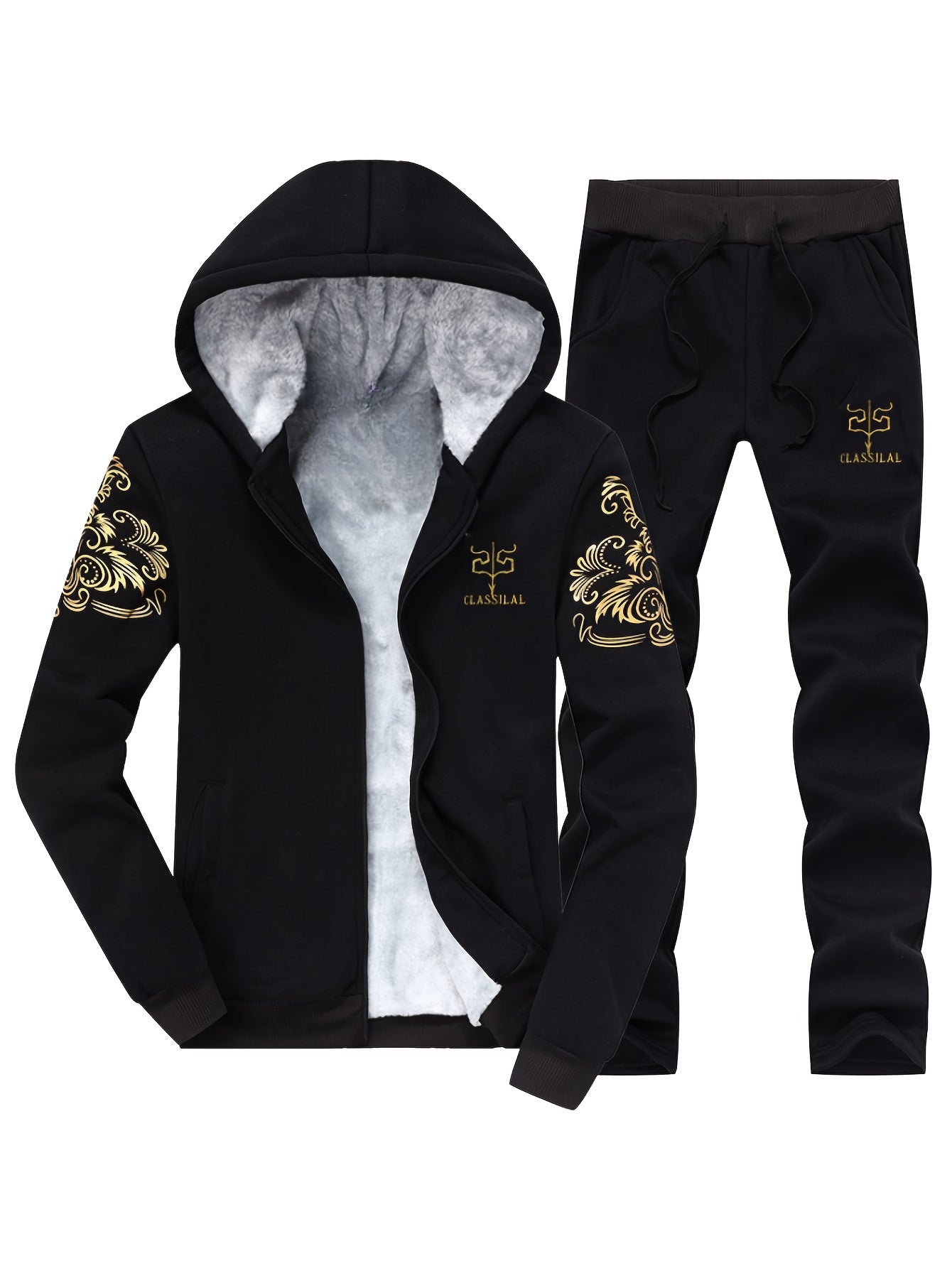 Autumn and Winter Men's Sports Casual Suit Men's Plus Velvet Thickened Hooded Sportswear Cardigan Fitness Suit Warm Home Wear