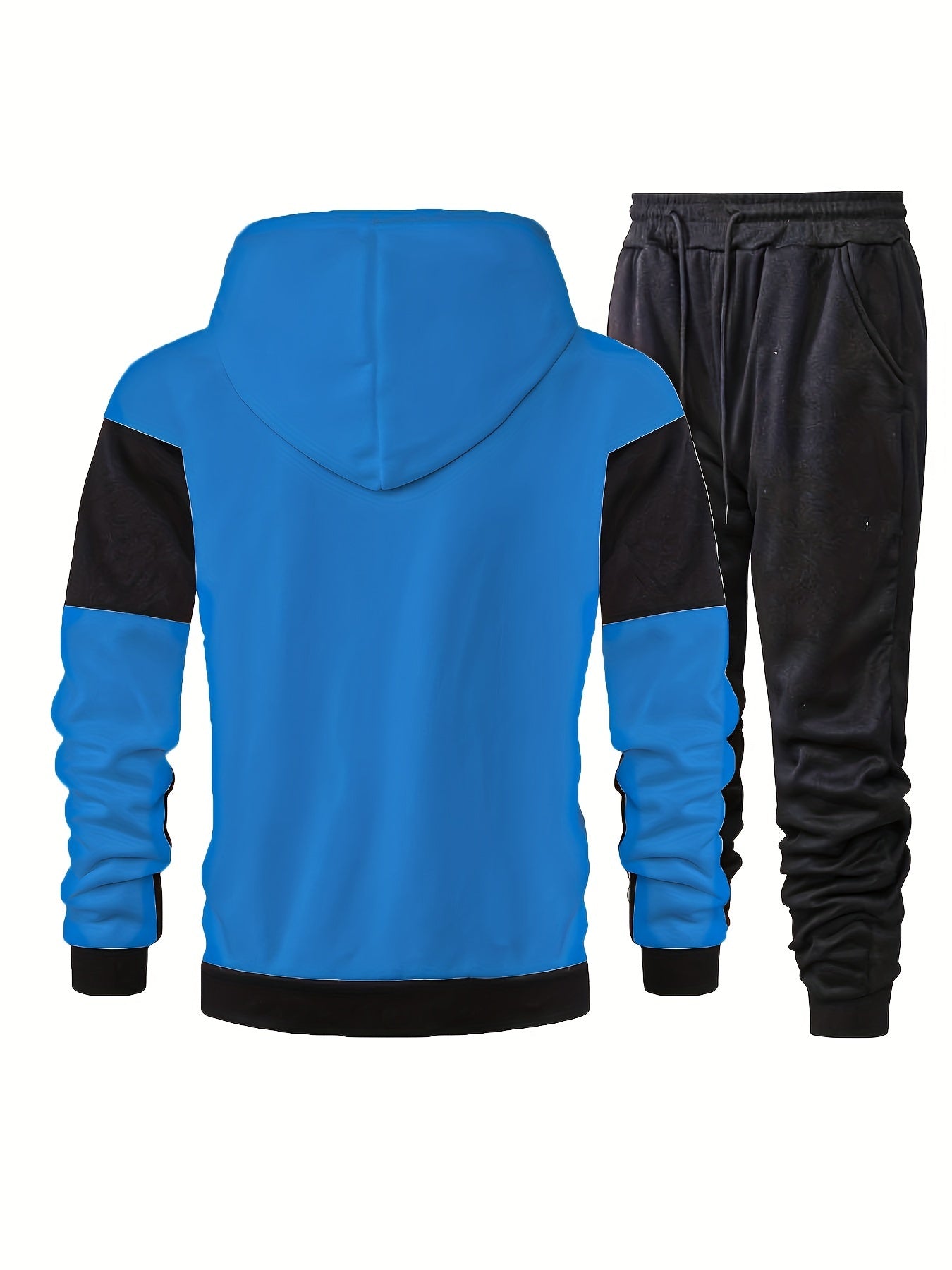 Elson OBM Men's Autumn and Winter Sportswear Set, Men's Color Block Long Sleeve Hooded Zip-Up Jacket with Solid Drawstring Joggers Outdoor and Sports Outfit... Top Bottoms Set