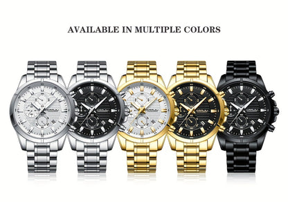 CRRJU Fashion Men's Watch, Business Solid Stainless Steel Multifunctional Chronograph Watch