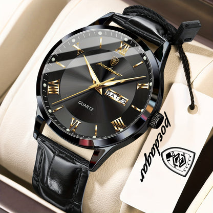 Luxury Leather Strap Men's Watch Waterproof Luminous Calendar Week Wristwatch Simple Business Fashion Sports Men's Watch