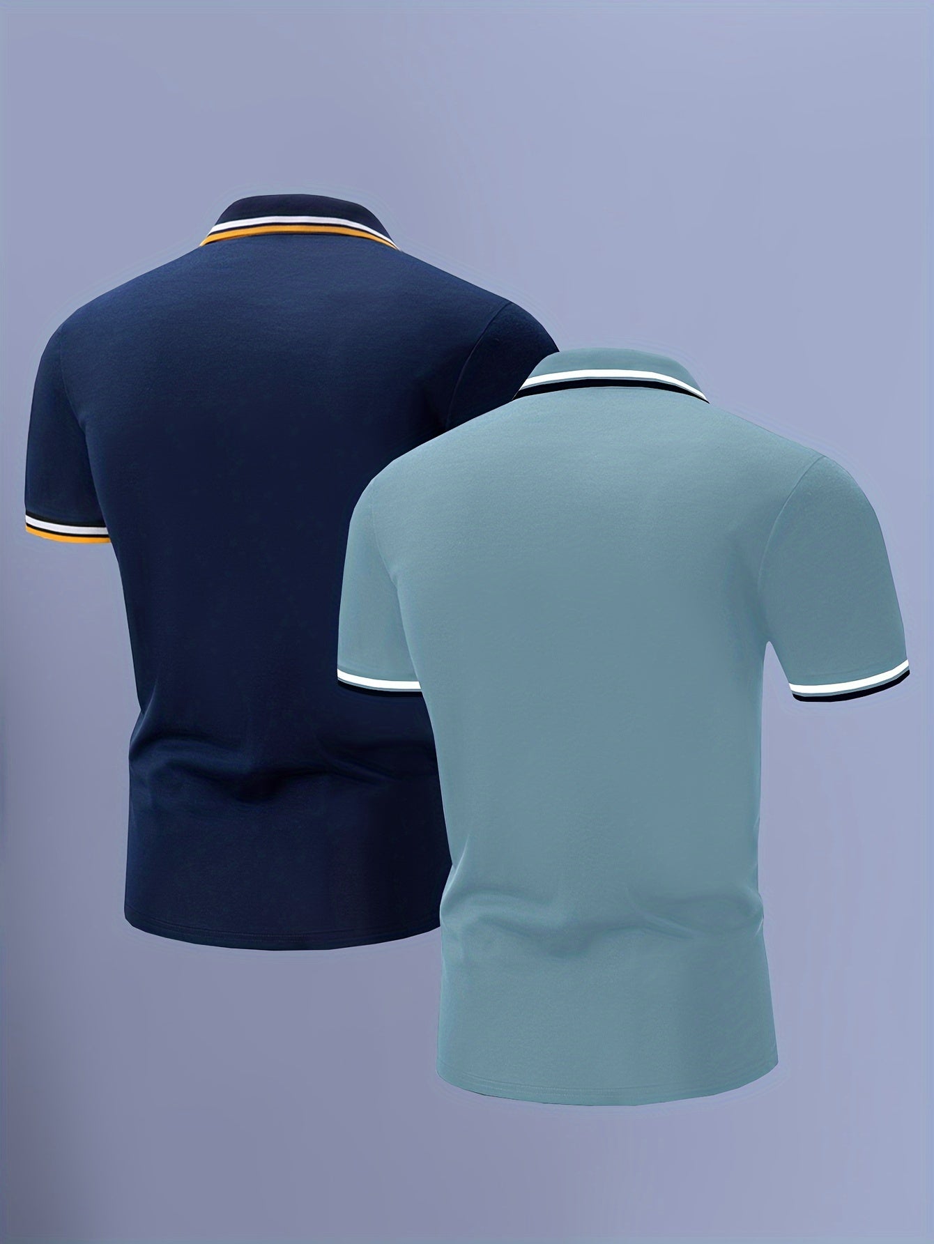 2pcs Men's Short-Sleeve Shirts with Contrast Collars - Lightweight Polyester, Pastel Blue & Pink, Turn- Collar, Button Closure, Regular Fit, Casual & Business-Casual Wear, Ideal for Summer or Gifting, Short Sleeve Tops