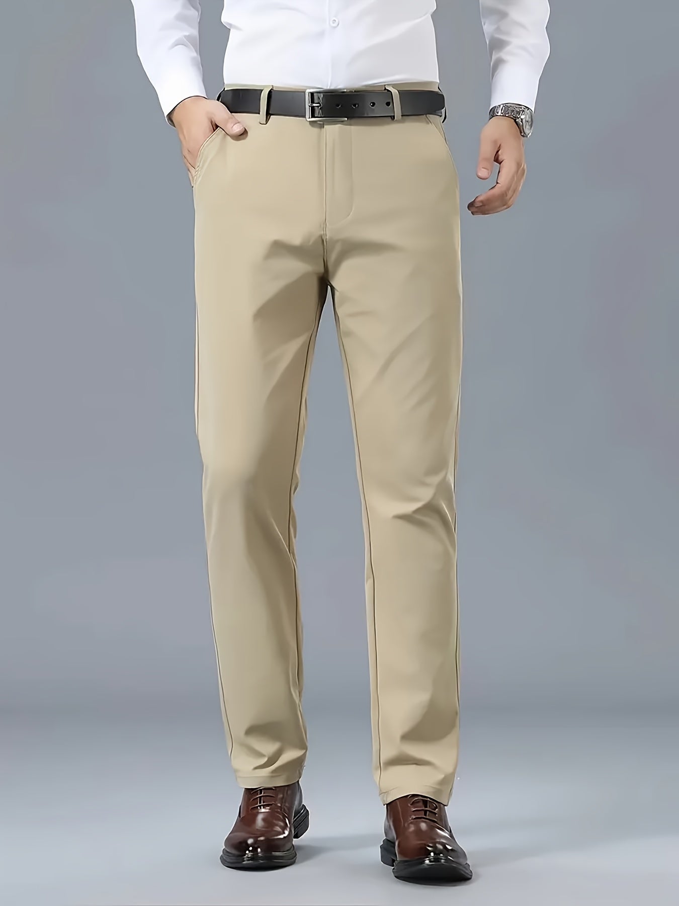 Men'S Classic Black Dress Pants - Stretchy Polyester, All-Season Comfort Fit, Regular Length, Solid Color, Allseason Pants | Stylish Dress Pants | Comfortable Fit Pants