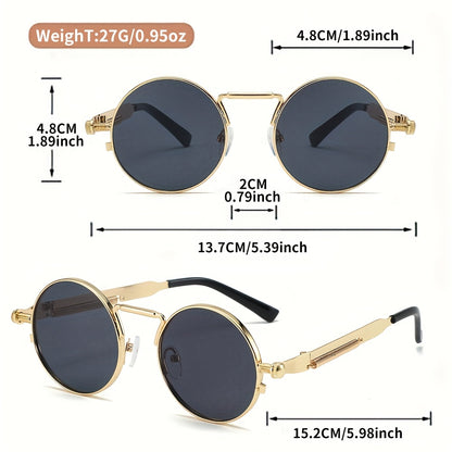 Men's Retro Round Fashion Glasses - Zinc Alloy Frame & Blue-Tinted Polycarbonate Lenses, Y2K Vintage Style for Everyday Fashion, Special Occasions & Holiday Gifts, Vintage Glasses, Trendy Eyewear, Bold Design, Durable Lenses,