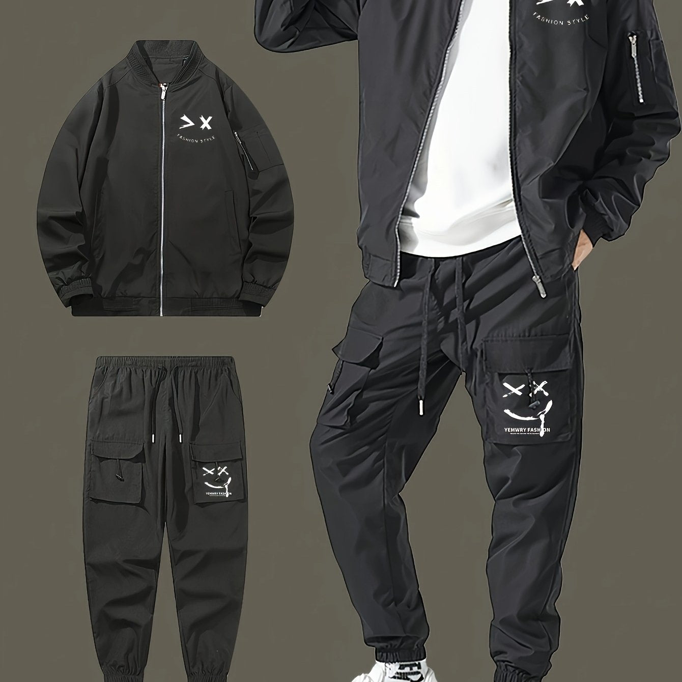 Men's Casual Minimalist Jacket with Cargo Pants Set