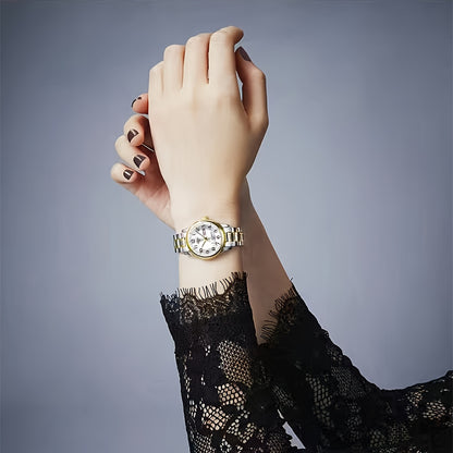 Elegant Women's Quartz Watch - Stainless Steel Band, Alloy Case with Dual Calendar Feature, Non, Round Shape