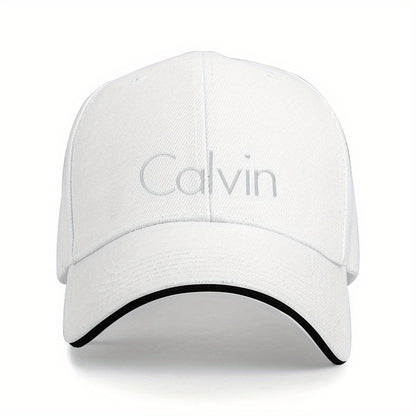 Men's Sporty Breathable Polyester Baseball Cap with Modern Metallic Calvin Text Pattern - Black & White Contrast Design for Fitness, Running, Couples Matching Hats, Fitness Accessory, Sleek Sporty Style, Comfortable Headwear