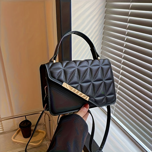 1pc Stylish Black Quilted Crossbody Bag with Magnetic Clasp & Adjustable Strap – Elegant -Pattern Design for Everyday Use, Work, and Outings, Small Crossbody Bag