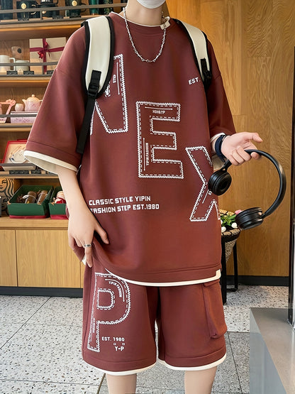 Pei Kuan's Choice Summer Men's Sports Suit Youth Student Casual Suit Two-piece Suit T-shirt Shorts Set Short Sleeve Shorts Set One Suit Breathable and Comfortable Sweat Absorbent