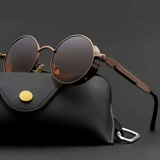 Retro Round Metal Frame Fashion Glasses with Spring Leg Design - Stylish Unisex Fashion Accessory for Men & Women, Brown Tinted Lenses, Perfect for Casual Outfits, Retro Glasses