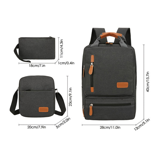 Three-Piece Set Casual Men'S Laptop Backpack Double Shoulder Bag for Outdoor Travel