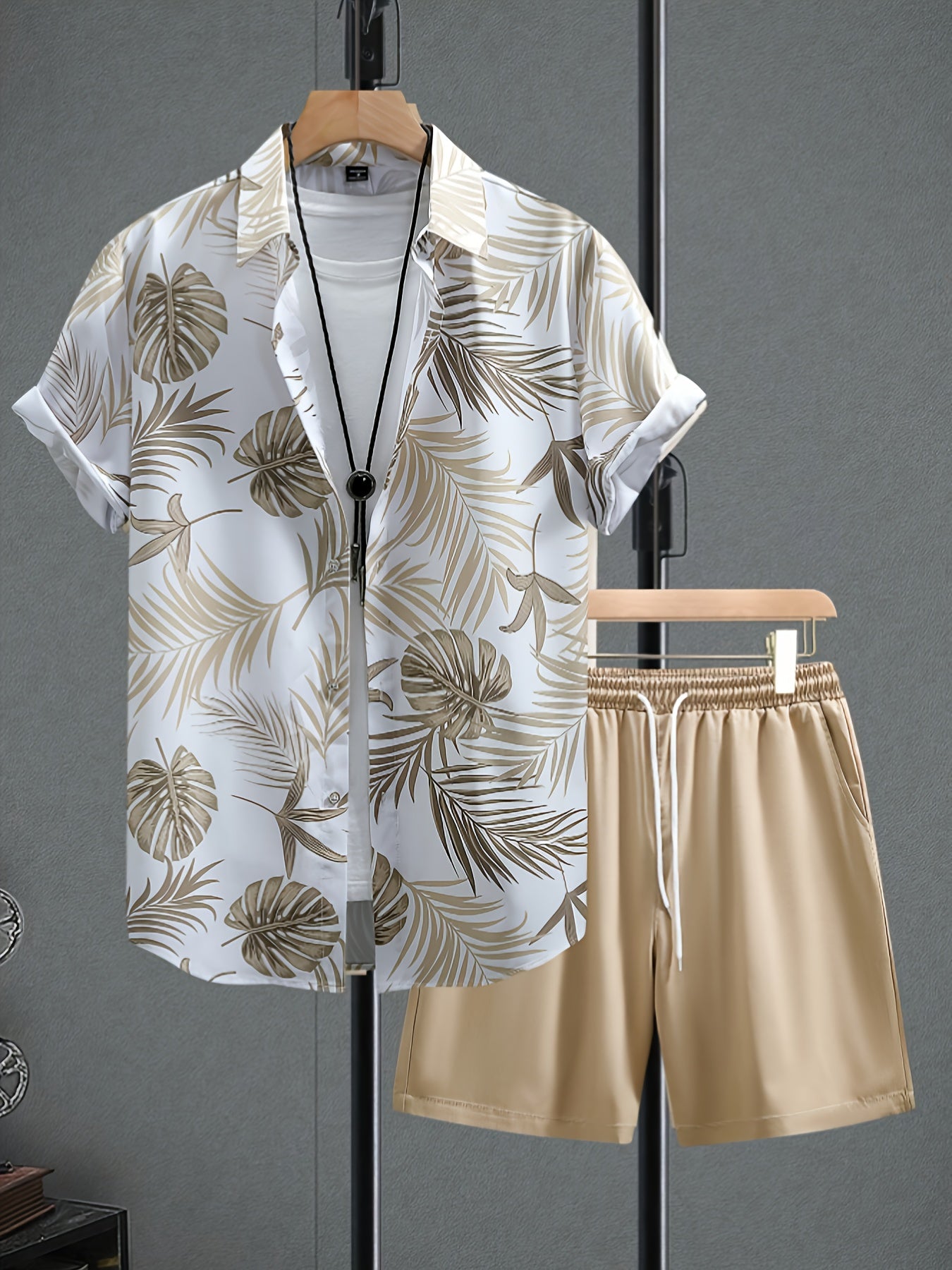 Men's Summer Printed Short Sleeve Shirt and Shorts Set