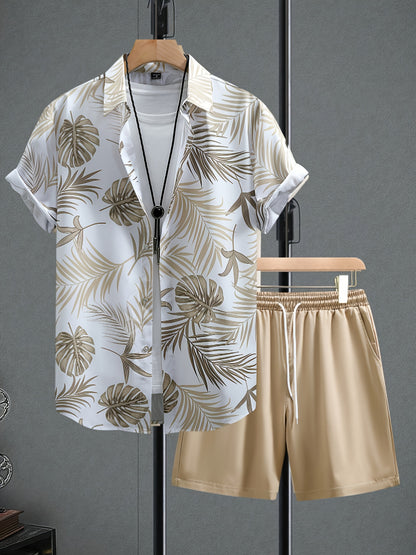 Men's Summer Printed Short Sleeve Shirt and Shorts Set