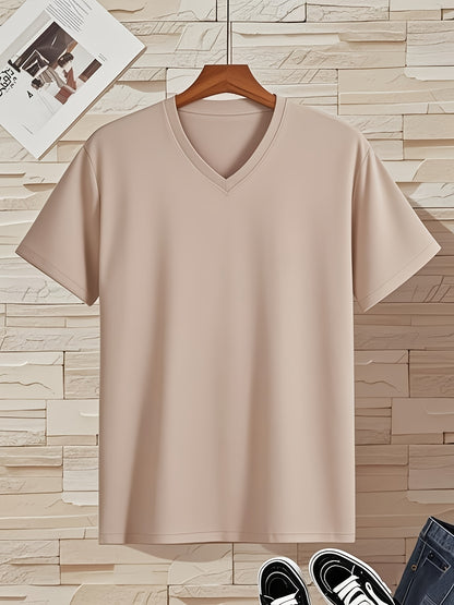 Men'S V-Neck Short Sleeve T-Shirt - Lightweight & Breathable, Casual Fit, Solid Black, Perfect for Summer, High-Quality Knit Fabric, Everyday Tshirt | Casual Style | Comfortable Fit