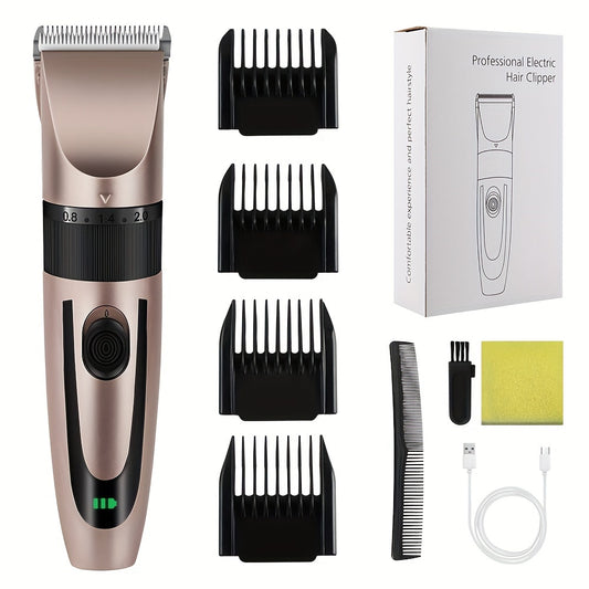 HIENA Multi-Purpose Electric Hair Clipper Kit - Sleek Metallic Finish, USB Rechargeable with 320mAh Lithium Battery, Includes 4 Combs & Cleaning Brush, Ideal for Body, Leg & Private Grooming, Personal Grooming Kit|Professiona