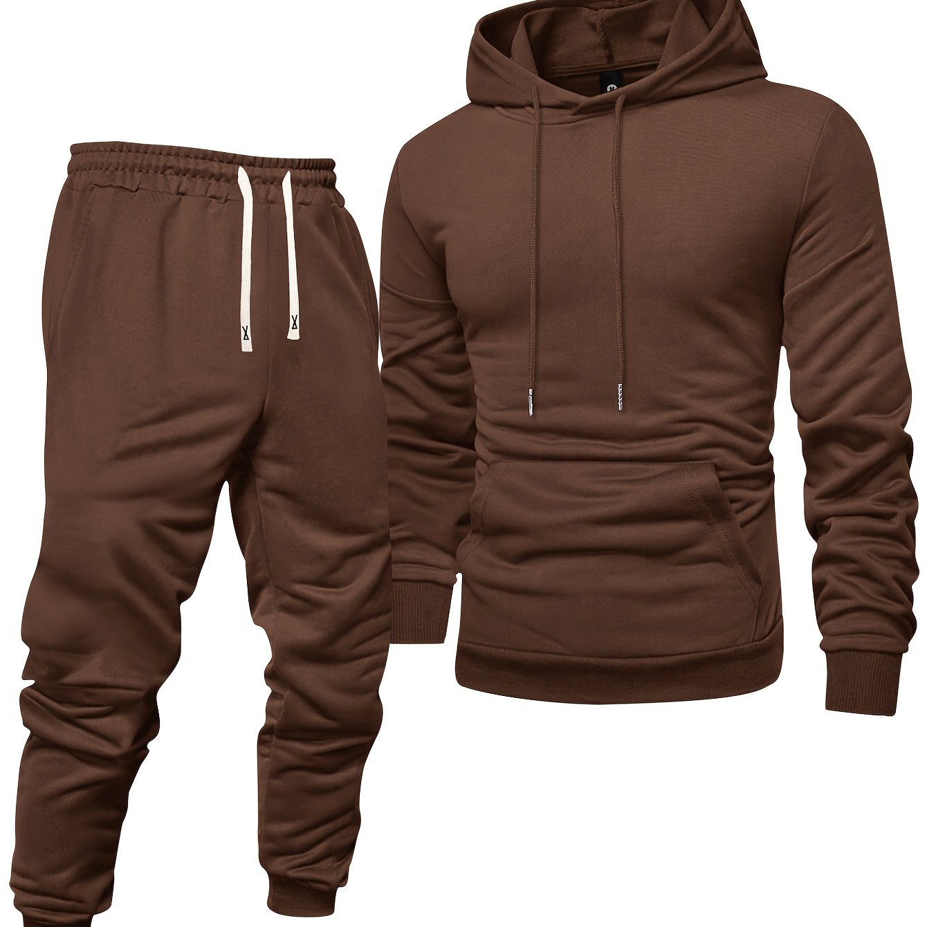 Men's Long Sleeve Hooded Sweatshirt + Threaded Sweatpants Set Spring and Autumn Solid Color Pullover Regular Long Sleeve T-shirt and Pants Belt Drawstring Casual Sports Trousers Two-piece Set