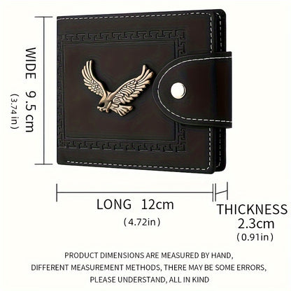 Fashion Eagle Wallet For Men, Zipper Snap Coin Credit Card Bag, Frosted PU Leather Clip For Men