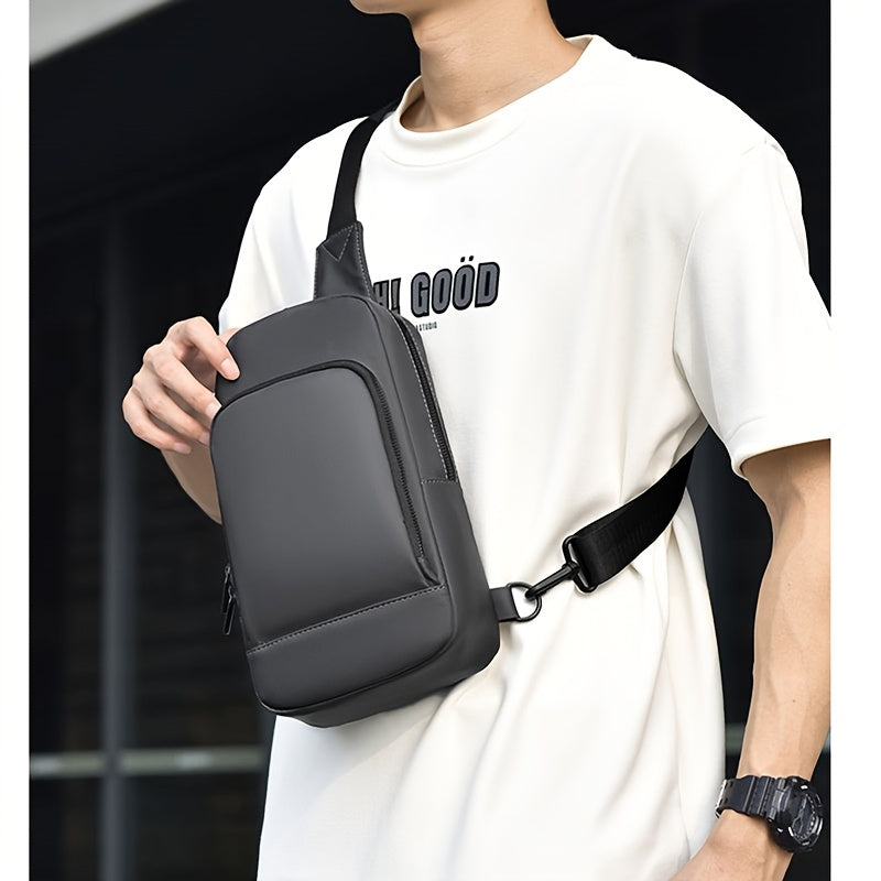 Men'S Casual Chest Bag, Faux Leather, Single Shoulder Bag, Zipper Closure, Uncharged, with Sewing Thread, Non-textile Weaving Method, No Printing, 100cm Shoulder Strap Length, for Daily Commute