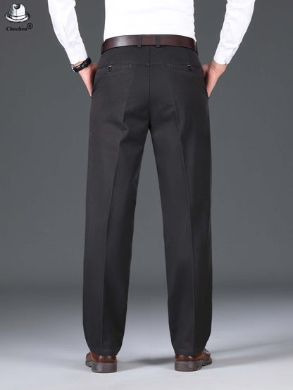 1pc Classic Fit Men'S Dress Pants - 100% Cotton, Solid Color, Non-Stretch, Regular Length, for Autumn/Winter - Business Casual Style