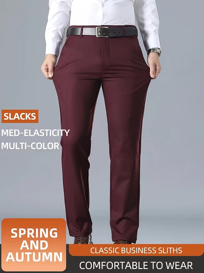 Men's Casual Solid Color Dress Pants - Polyester Blend, Woven, Regular Fit, All-Season Comfort, Adult Suit Pants
