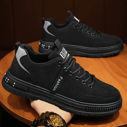 Men'S All-Season Low Top Sneakers, Solid Color, Non-Slip Durable Sports Casual Shoes, Breathable Fabric Lining, Round Toe, Lace-Up Closure, Faux Upper, PVC Sole, Cloth Insole - Versatile for Casual & Sports Use