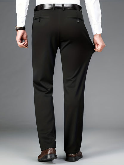Men'S Classic Black Dress Pants - Nylon Blend, Straight Leg, Straight Leg Pants for Business Occasions